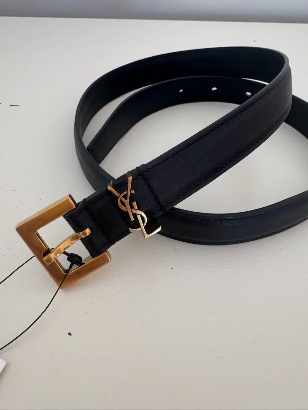 Saint Laurent Black Leather Belt with Gold Buckle